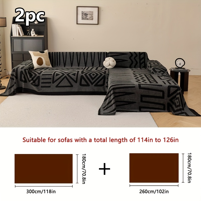 E-shop 2-teiliges Plüsch-Sofahandtuch-Set für alle Jahreszeiten, , schlicht modern, universelle vollständige Abdeckung, rutschfest verschleißfest,