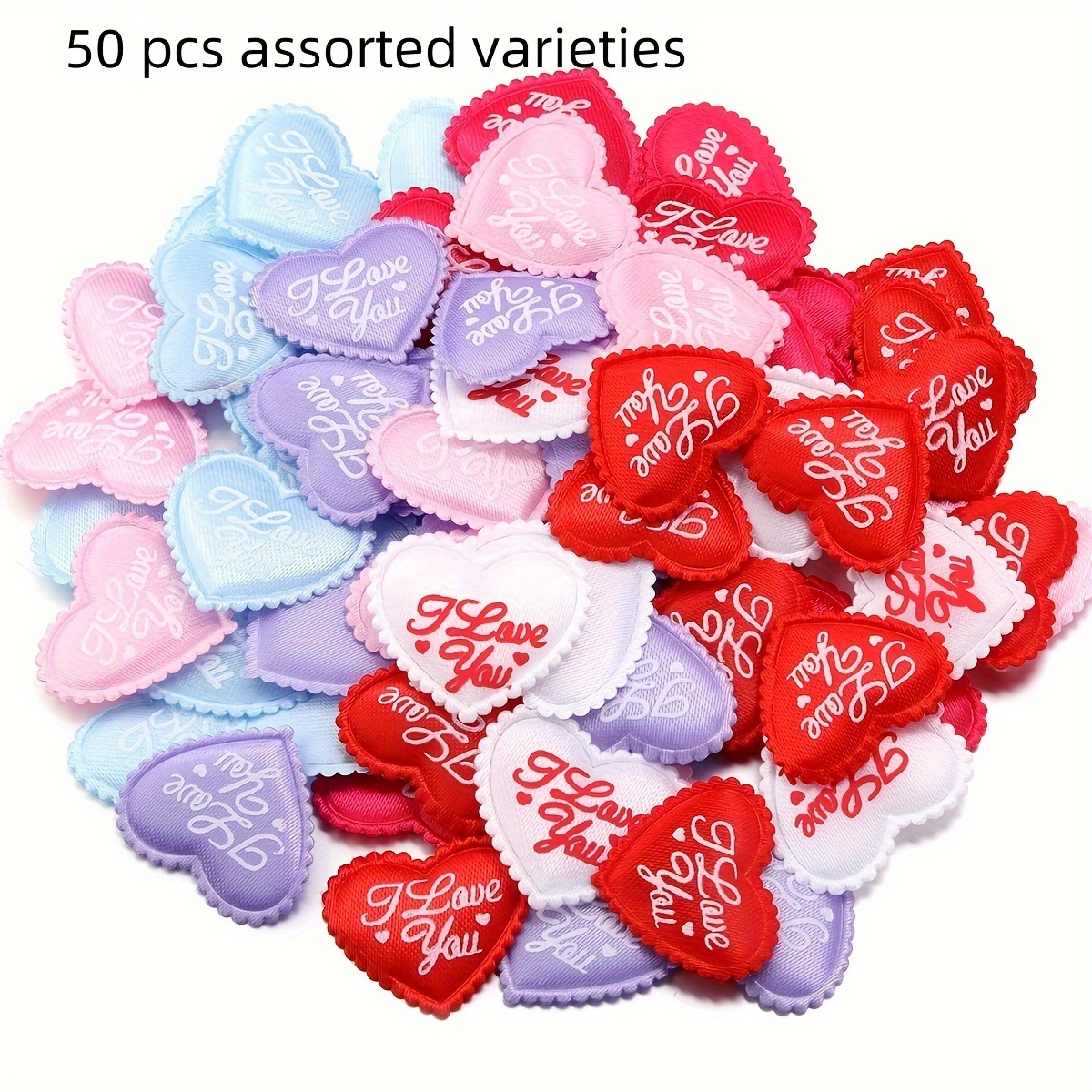 50pcs Sponge Three-dimensional Heart-shaped Cloth Decoration Additions Printing Valentine's Day Birthday Wedding Decoration Random Colors Handmade Jewelry Headwear Hair Additions Production Supplies