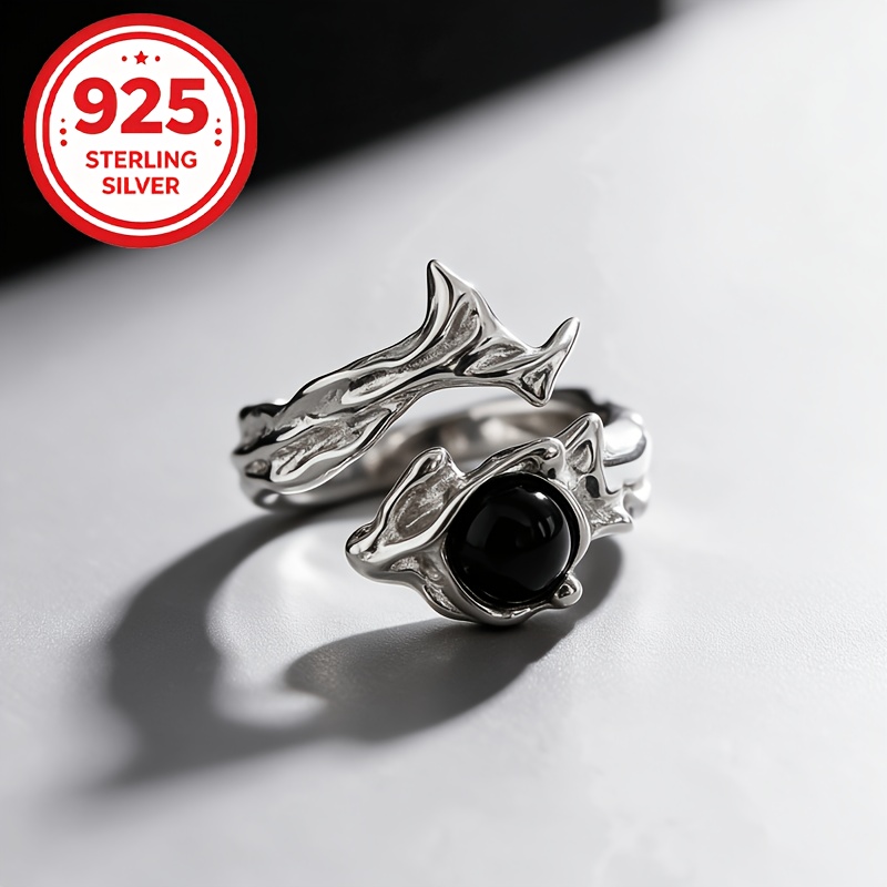 925 Silver Adjustable Vintage Black Gothic Thorn Ring