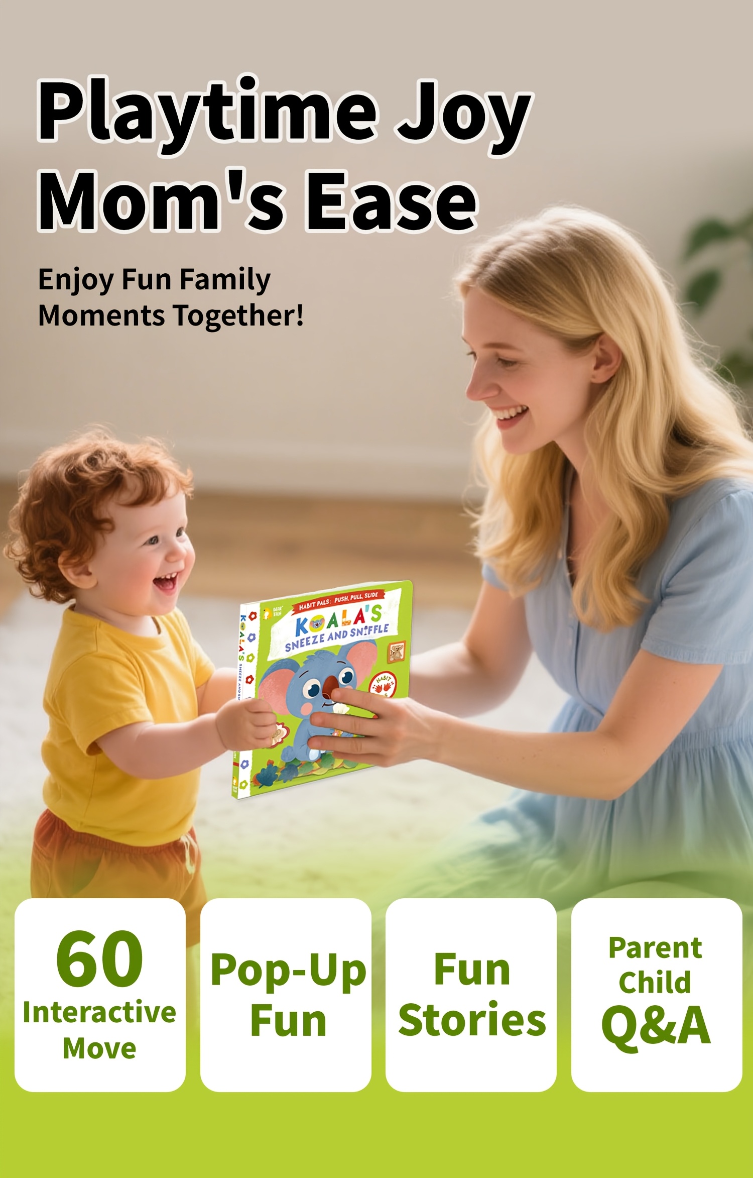 Koala's Sneeze and Sniffle, A Preschool Habit-Building Interactive Book, Cultivates Good Hygiene Habits, Independent Operation Skills, Fun Mechanical Design for Hands-On Ability Training, Gift, travel activities for kids, airplane travel activities for kids, Christmas & Birthday Present