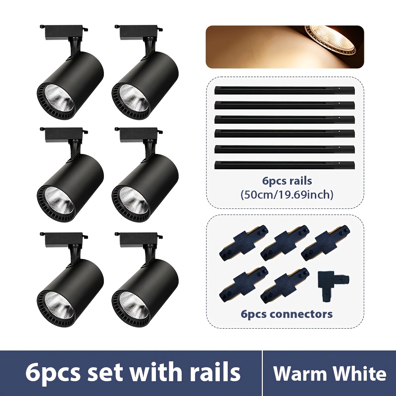 TEMU 6 Sets Led Track Lights Adjustable Spotlights Lights 30w With Rail Additions Ceiling Spotlight Cold White Warm White No Aluminum Lampshade For