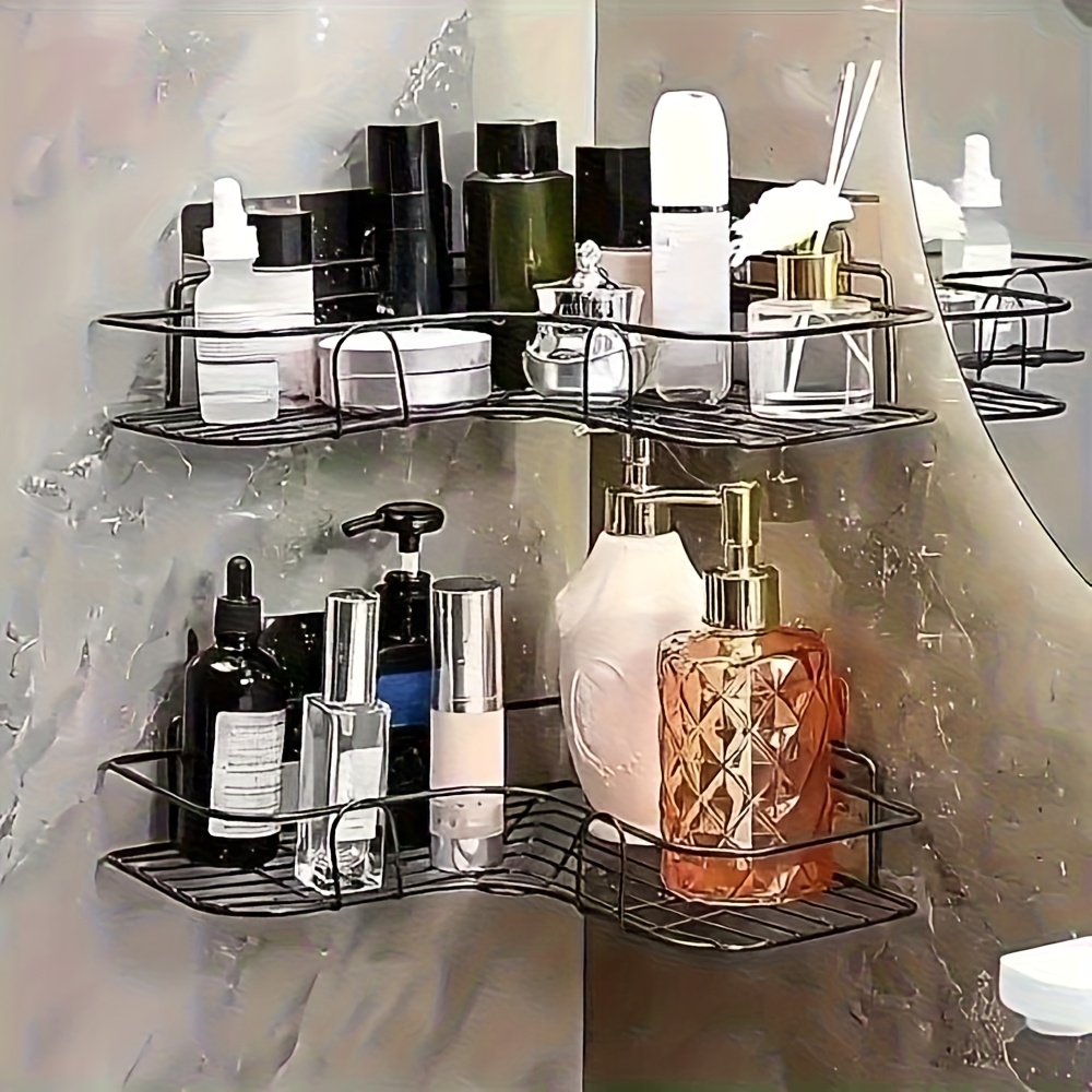 Rust-Resistant Corner Shower Rack - a Wall-Mounted Bathroom Organizer with Multiple Shelves for Shampoo, Conditioner, And Cosmetics, Featuring a Space-Saving Design And a Durable Black End, Suitable for Modern Bathrooms