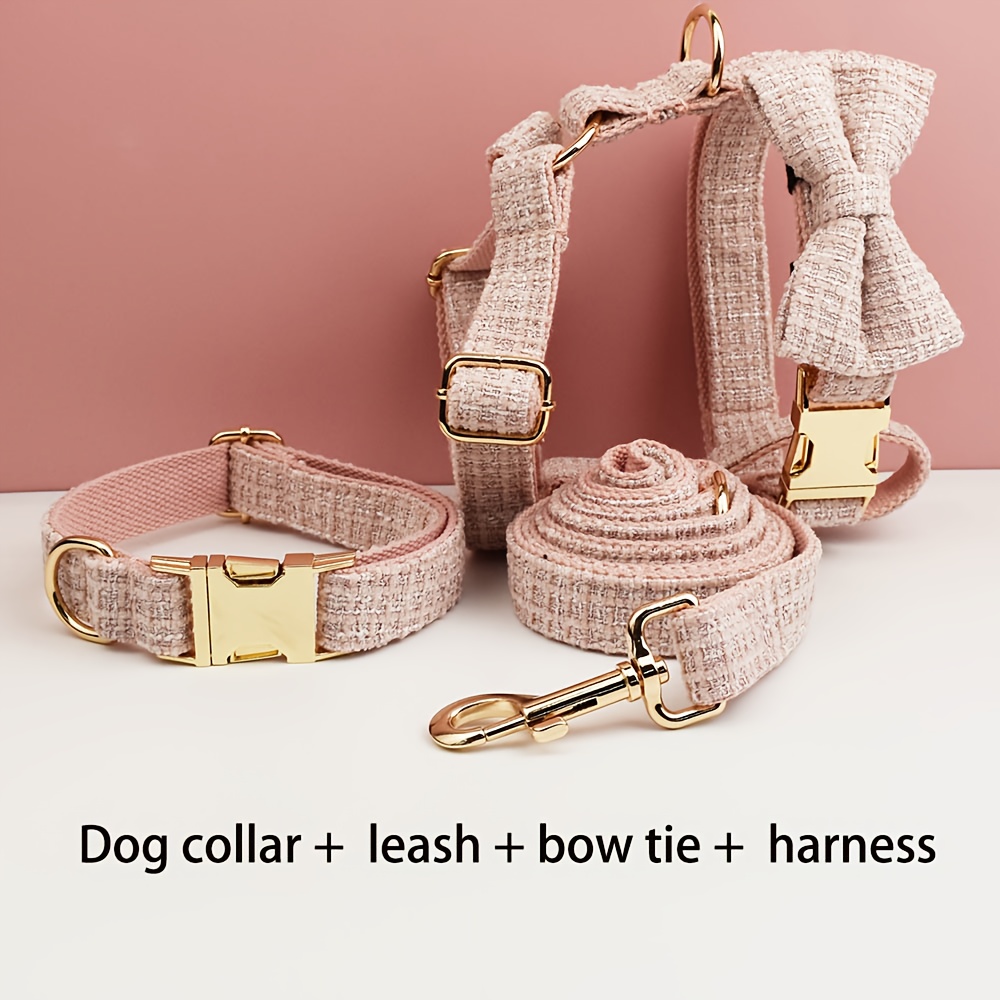 TEMU Of 2pcs/4pcs Options , Custom-designed Dog Collars, Leashes, Belts, And Bowtie Pet Additions, Free Engraving For Personalized Dog Collars, And