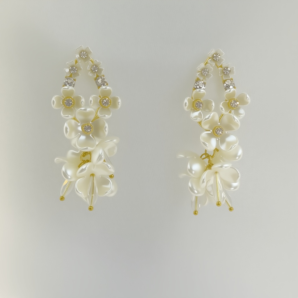 Floral Dangle Earrings with Sparkling Rhinestones 925 Sterling Silver