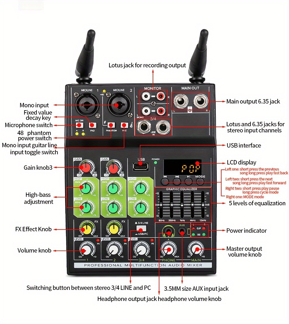 Professional Audio Mixer Wireless Dual Microphone Usb Rec Temu