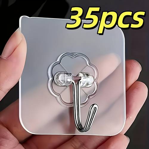 35pcs transparent wall hooks no drill installation suitable for bathrooms kitchens home storage transparent plastic hooks with suitable for towels keys utensils space saving free hanging for renters utility hooks