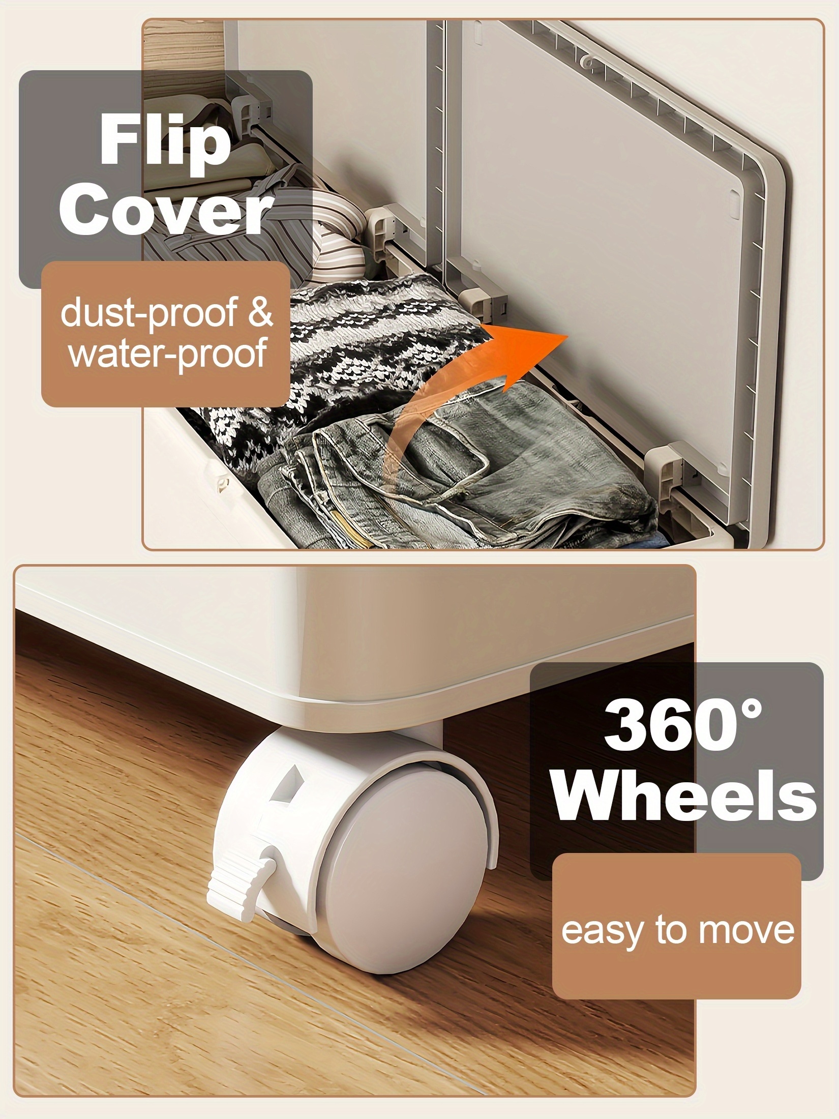 Large Capacity Waterproof And Dustproof Storage Box with Wheels, Multi Purpose Home Storage And Organization Solution Suitable for Bedroom, Living Room, Bathroom And Kitchen 17 Large Capacity Waterproof And Dustproof Storage Box with Wheels, Multi Purpose Home Storage And Organization Solution Suitable for Bedroom, Living Room, Bathroom And Kitchen