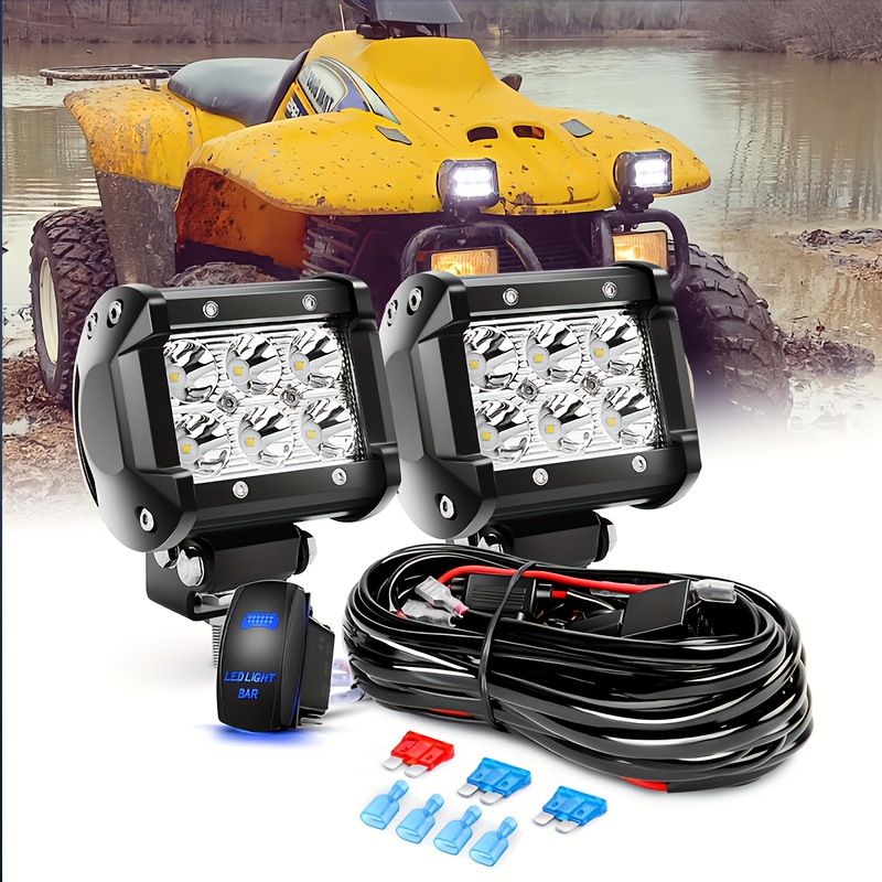 TEMU Led Light Bar 2pcs 18w Led Pods Led Off Lights 12v 5pin Rocker Switch Wiring Harness Kit 2 Leads For Truck Suv Atv Utv, Without Battery