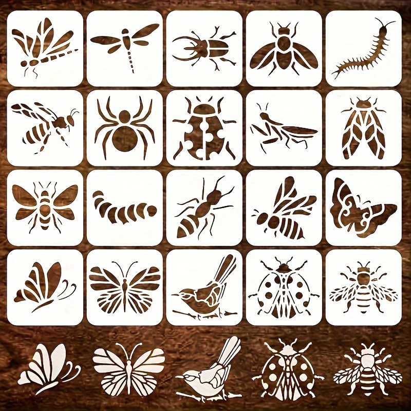 

20pcs Insect Templates, 3 *3 Inch, Bees, Butterflies, Dragonflies, Etc Reusable Stencil, Art Craft Template For Painting On Wood, Wall, Fabric, Rock, Chalkboard, Sign, Diy Art Scrapbook Projects