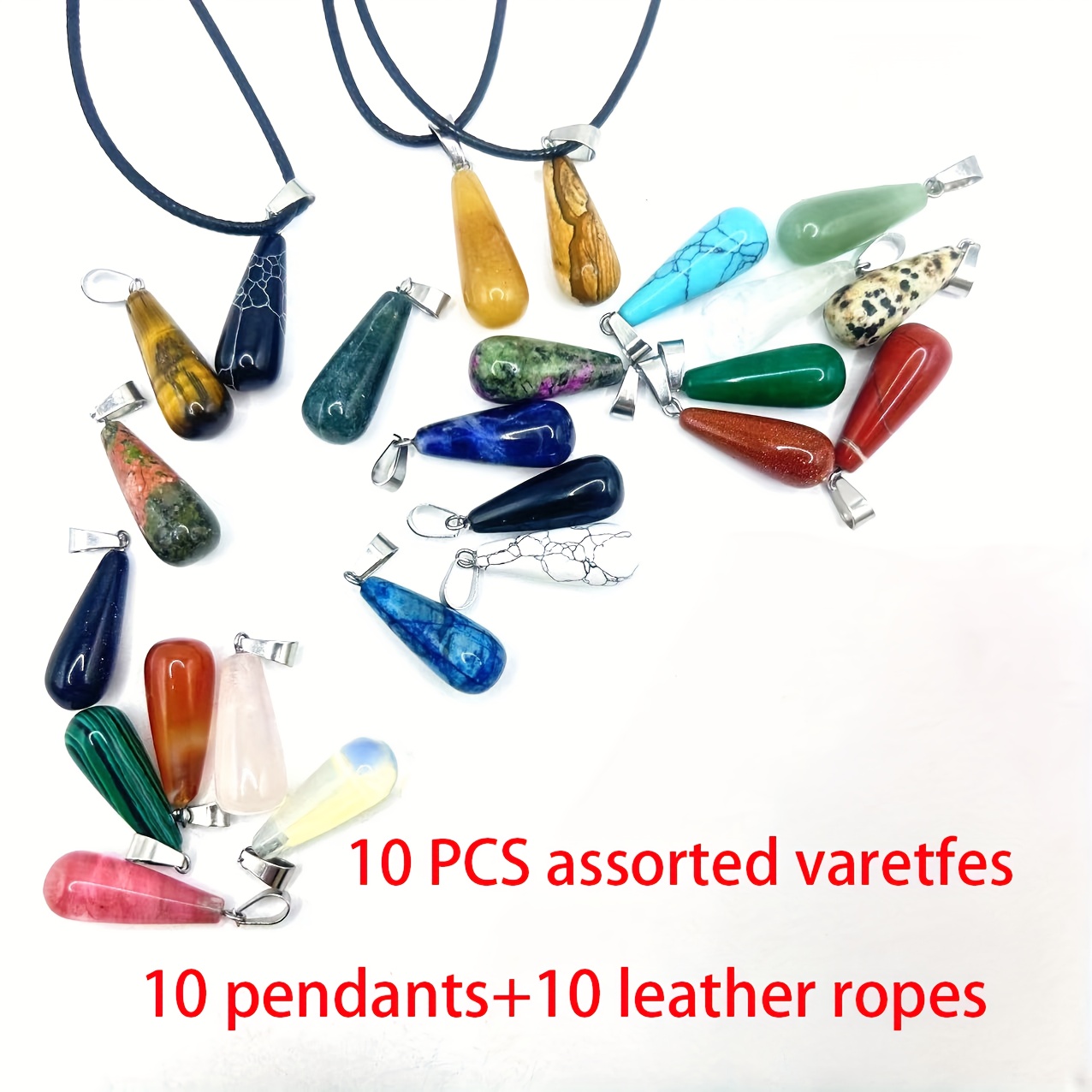 10pcs Natural Stone Long Teardrop Pendants for Jewellery