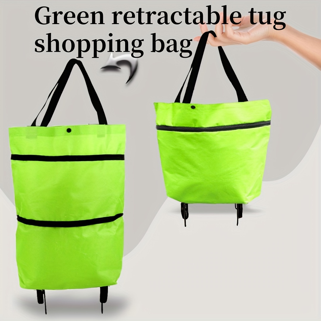 

Foldable Pvc Shopping Cart: 2-in-1 Portable Hand-held Collapsible Sundries Bag With Wheels - Suitable For Camping And Hiking