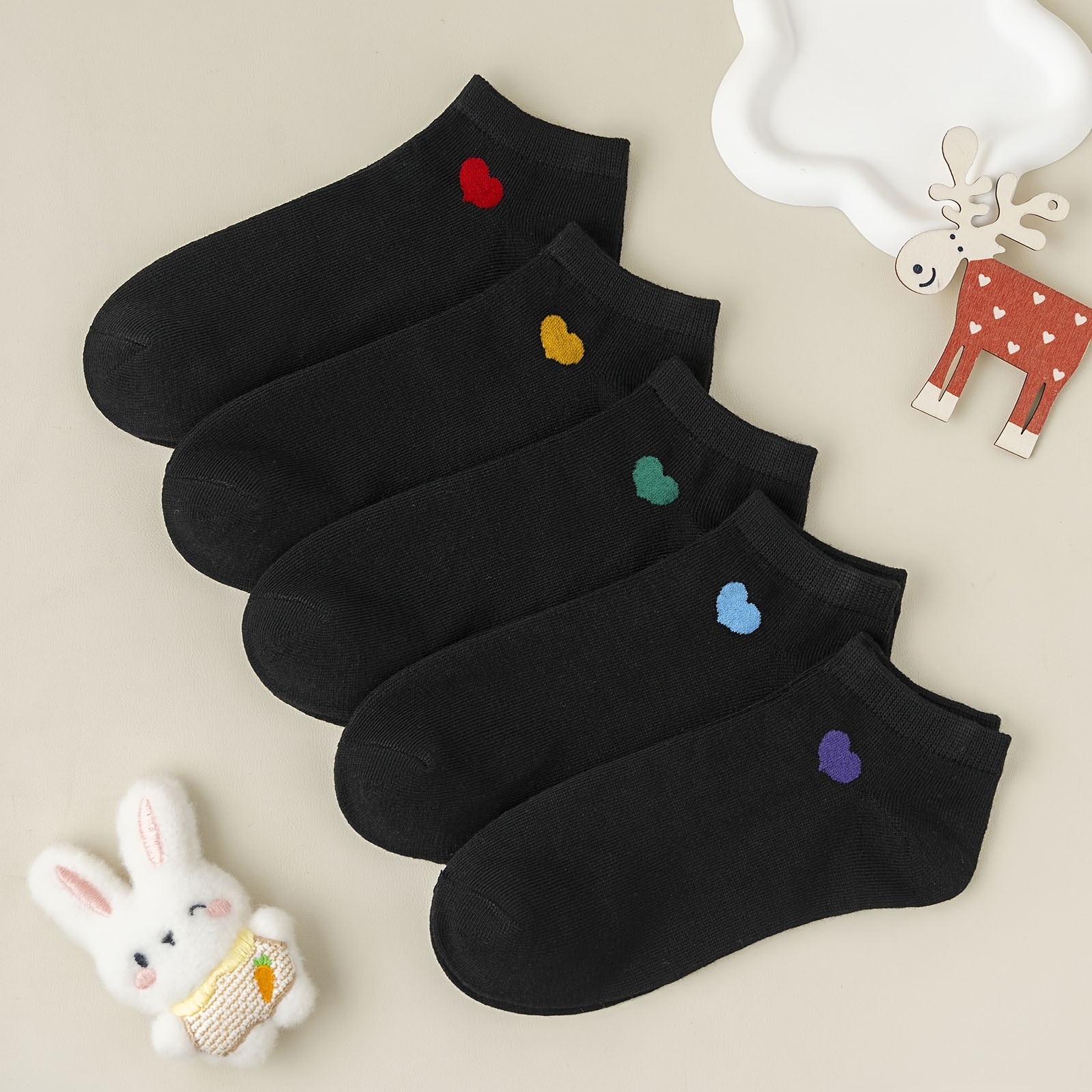 E-shop 5-Pack Damen Kurzsocken mit Sternmuster, Trendige Modische Vielseitige Einfache Alltagssocken in Schwarz Weiß, Damen Low-Cut Socken, Weiche