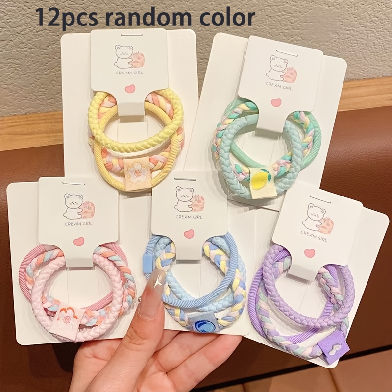 TEMU 9/12pcs Random Color Braided Headbands, European/ Bright Elastic Bands, Thickened Elastic Ponytail Holders, Multi-functional Damage- Additions,