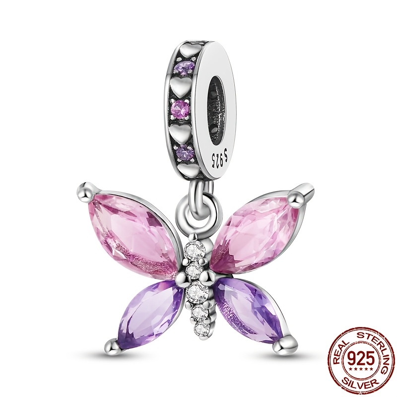 

925 Sterling Silver Pink Charm, Birthstone, Sexy Cute Pendant Bead For Original Bracelets, Anniversary Engagement Jewelry, Party Gift