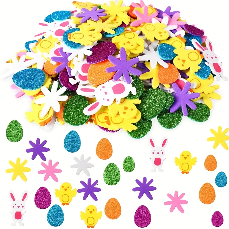 

-pack Easter Foam Stickers, Decorative Egg Bunny Chick Flower Stickers For Home Decor, Spring Celebration Party Supplies, Assorted Styles & Colors