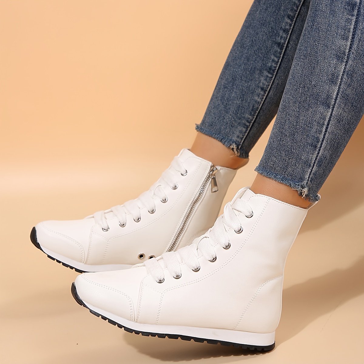 white womens fashionable versatile sports short boots waist Temu