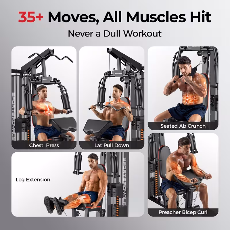 multifunctional for home gym equipment 150lbs weight stack all in one workout machine 35 exercise functions with adjustable seat pulley system stable h base full body trainer for home garage apartment without battery Product details 3