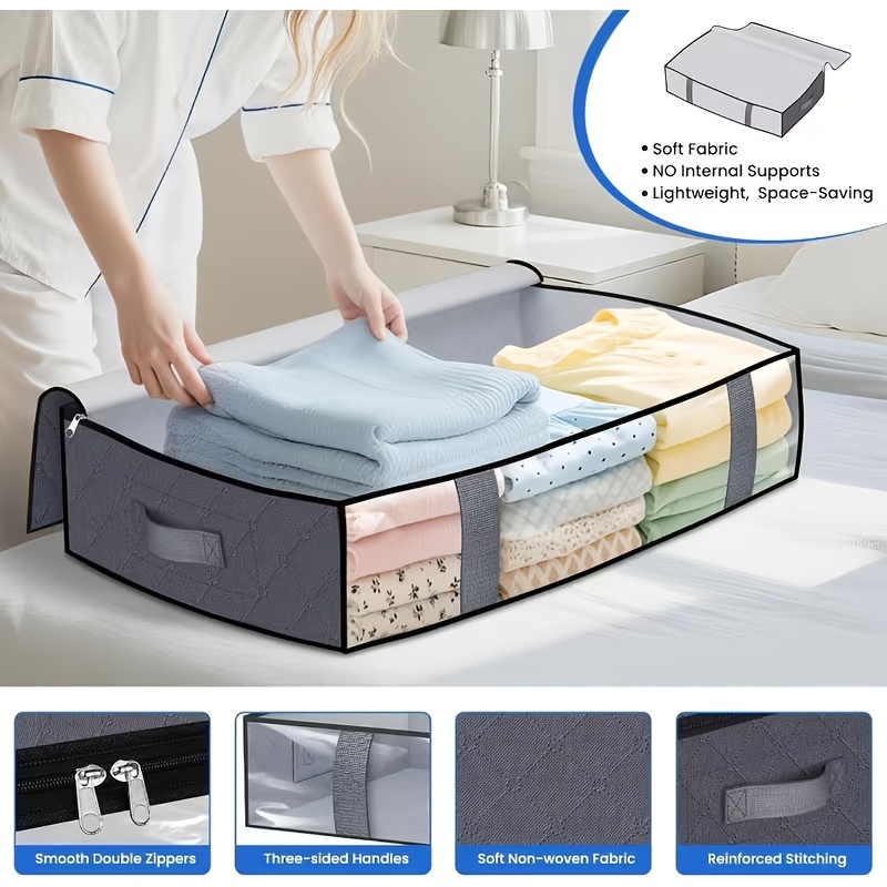 4pcs Underbed Storage Boxes with Zipper and Transparent Front
