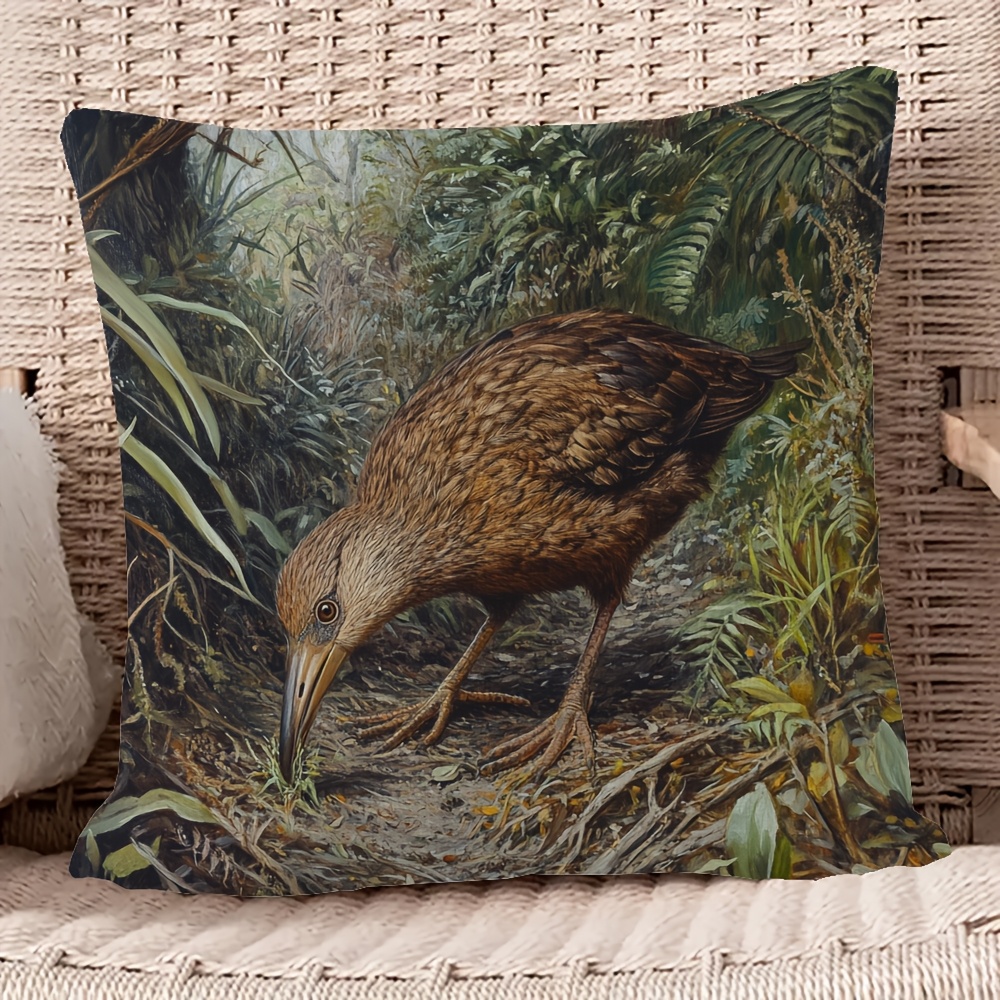 TEMU 1pc, Weka Foraging In The Scrub Double-sided Printed Short Plush Pillow Cover, 18x18inch, Suitable For Sofa Living Room Bedroom, No Pillow Core,