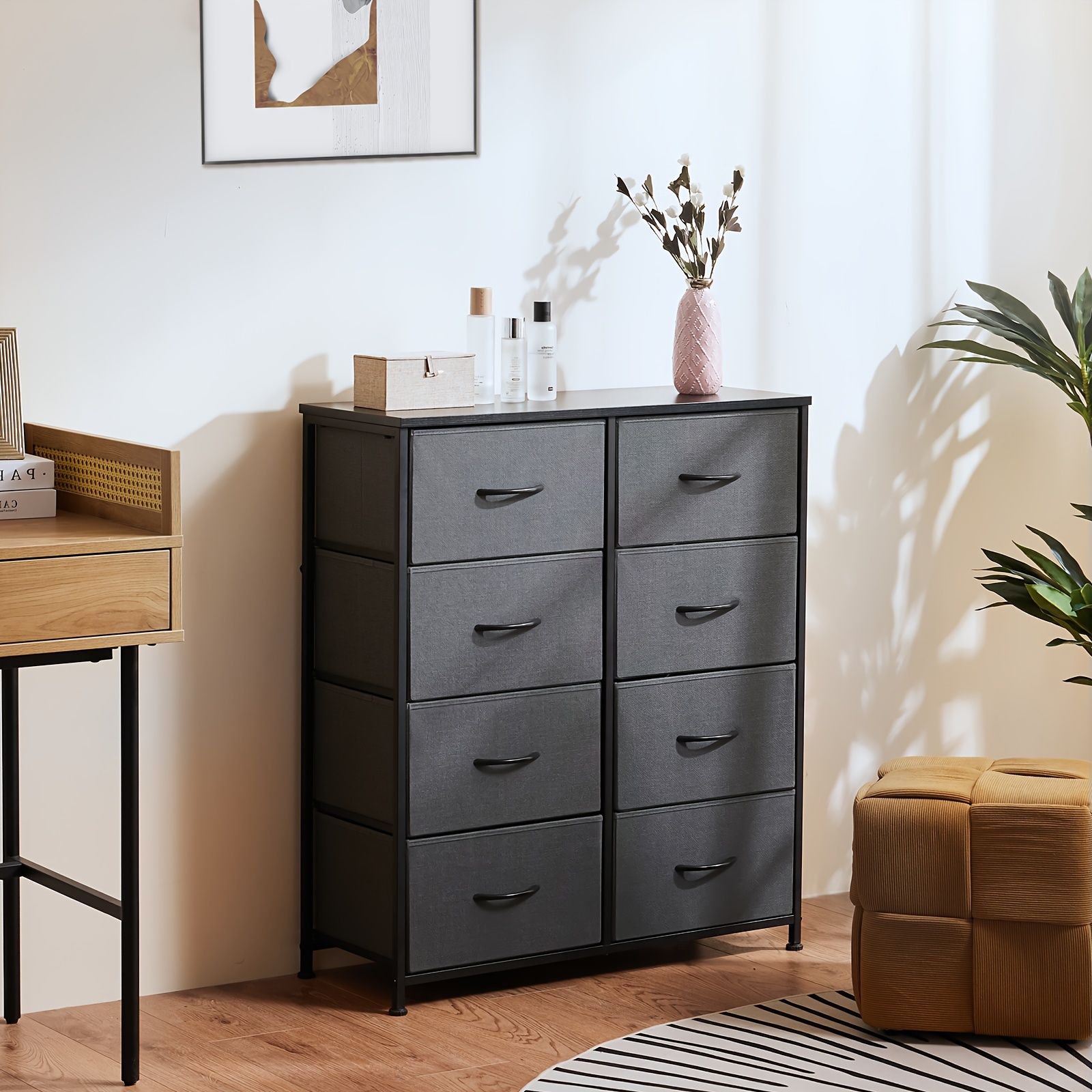 

Storage Cabinet With 8 Drawers, High Dresser And Chest Of Drawers, Storage Tower, Storage Cabinet With Fabric Bins, Storage Cabinet , Bedroom, Living Room, Steel Shelf