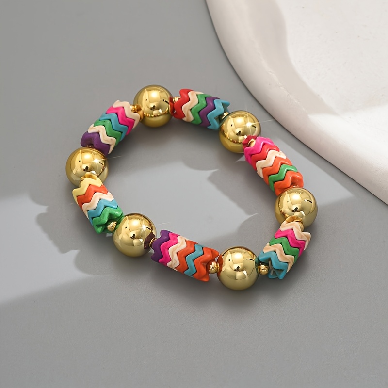 Colorful Wavy Multicolor Bead Bracelet, Women's Accessory