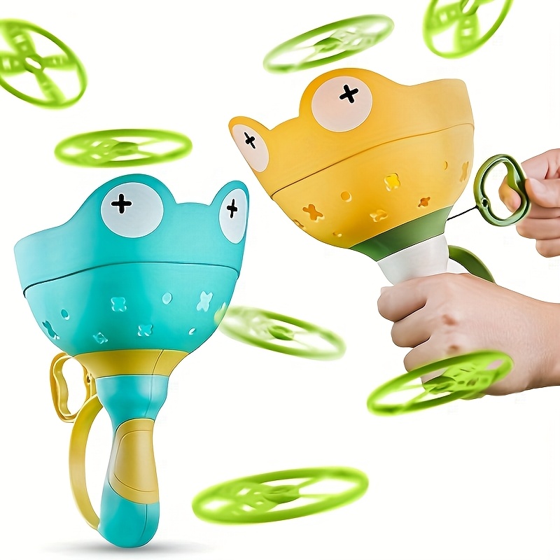 Hand-Pull Ejector Frog Flying Saucer Toy, Pack of 6