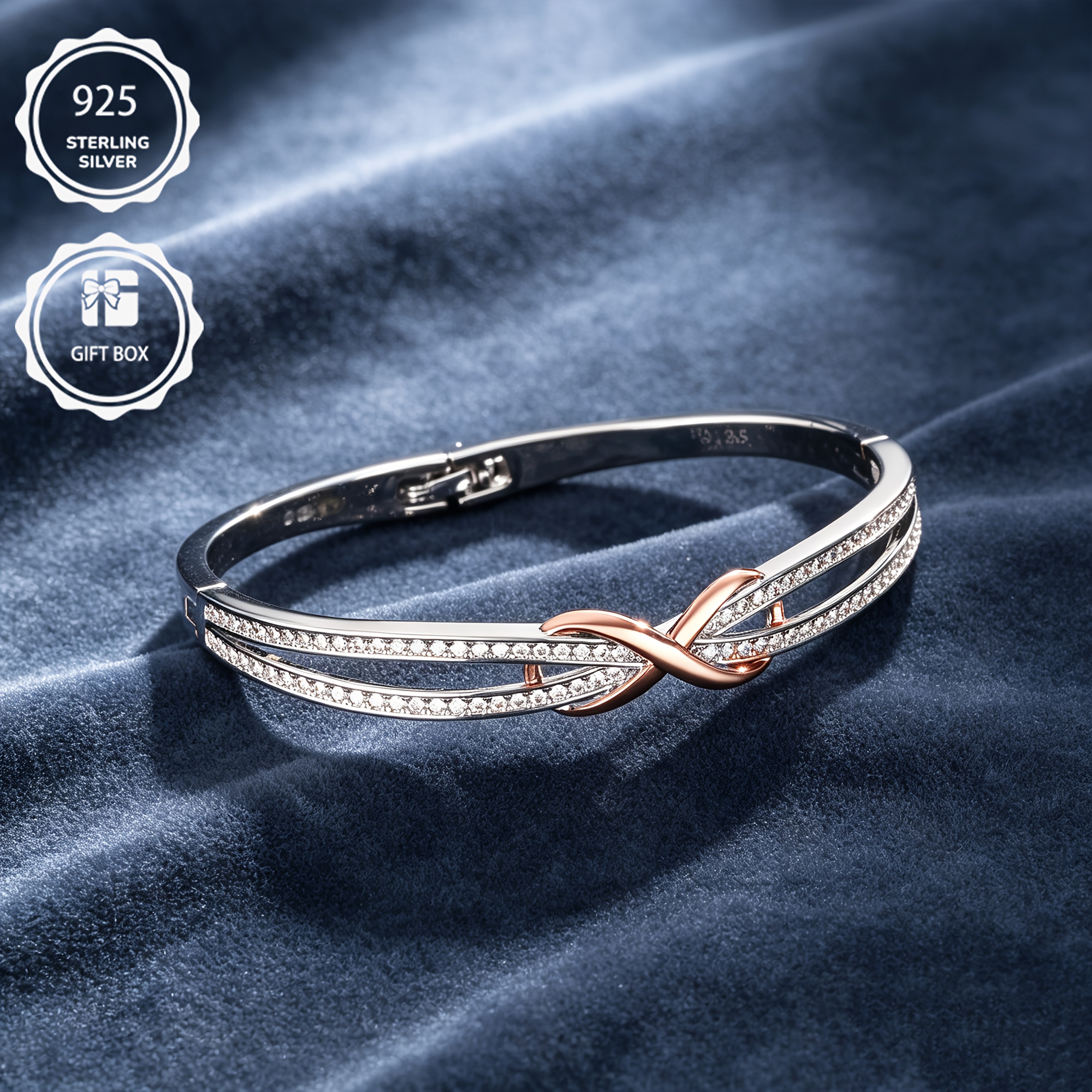 Image of Simple Ladies Bracelet 925 Open Bracelet Rose Golden Mobius Ring Bracelet Inlaid With Synthetic Synthetic Zirconia Gift For Ladies