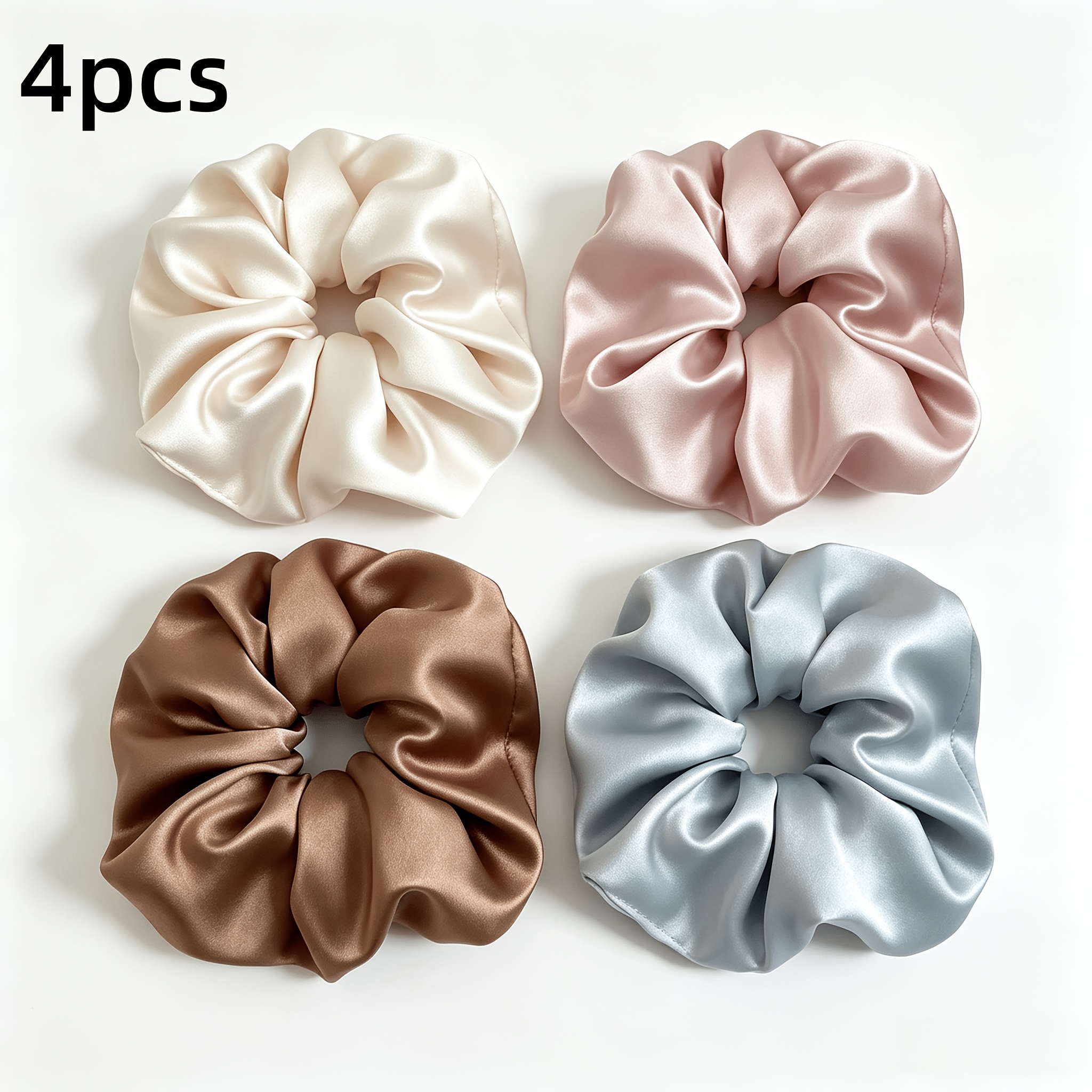 TEMU 4pcs Satin Large Hair Ties, Large Size All-match Hair Scrunchies, Influencer Korean Additions, Glossy Fabric Hair Bands, Suitable For