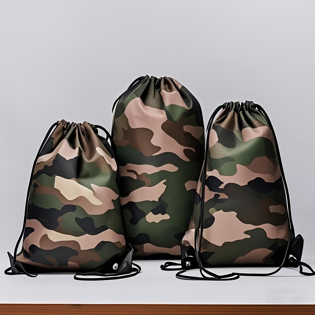 Image of 3pcs High Quality Camouflage Drawstring Backpack For Outdoor Activities And Travel, String Bags Sport For Gym Camping Sackpack - Lightweight And Storage Bag, For Men Women
