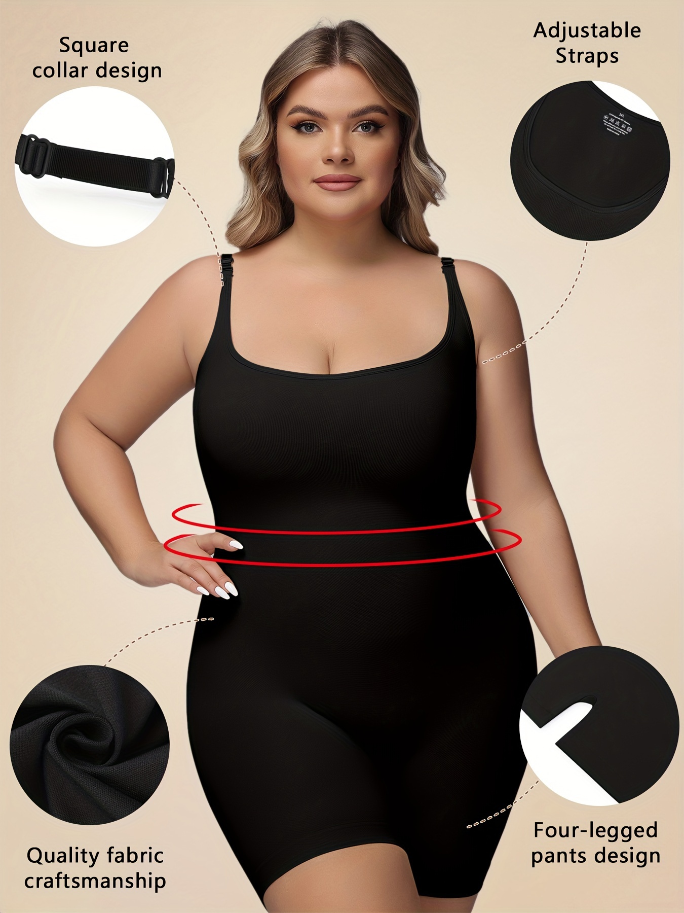 Plus Size Simple Shapewear Bodysuit, Women's Plus Solid Tummy Control Butt  Lifter Thigh Slimmer Full Body Shaper, High-quality & Affordable