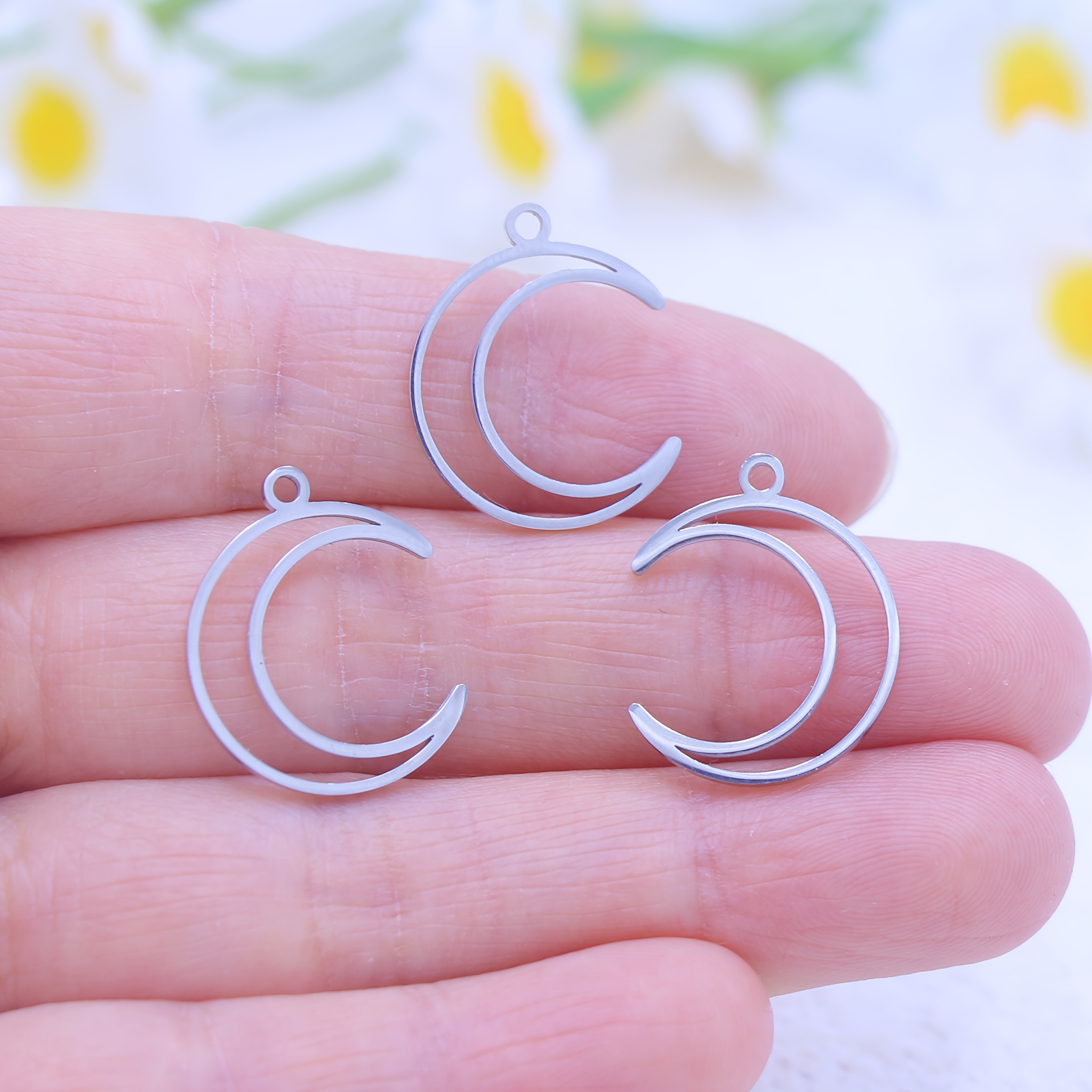 TEMU 3pcs Set 304 Stainless Steel Small Pendants, Hollow Moon Pendant Accessories For Jewelry Making, Earrings, Bracelets, Necklace Accessories, Diy