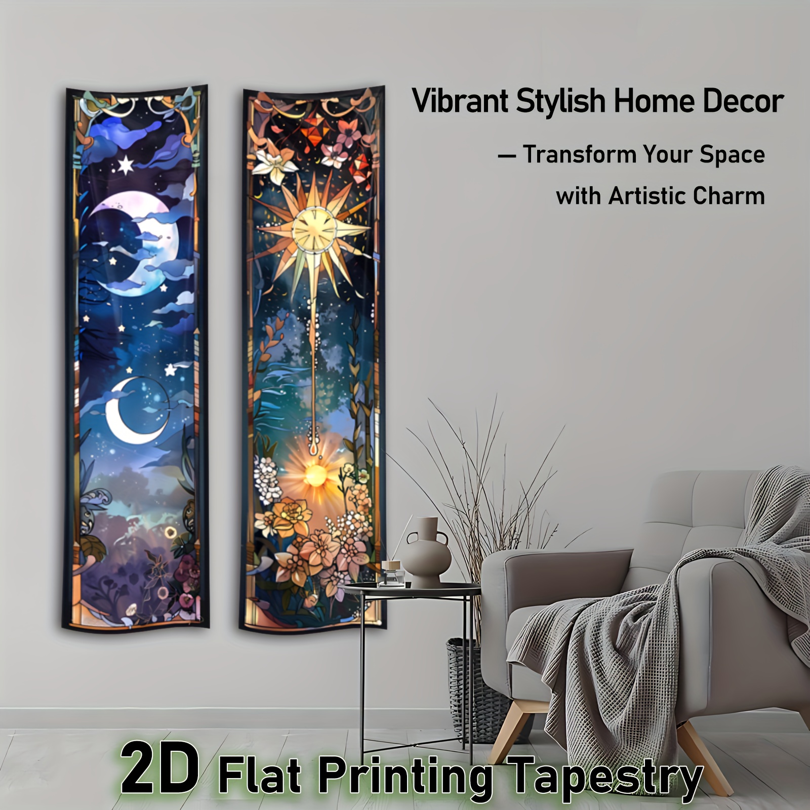 Sun And Moon Phases Vertical Banner Tapestry Wall Hanging Art_voghion.com