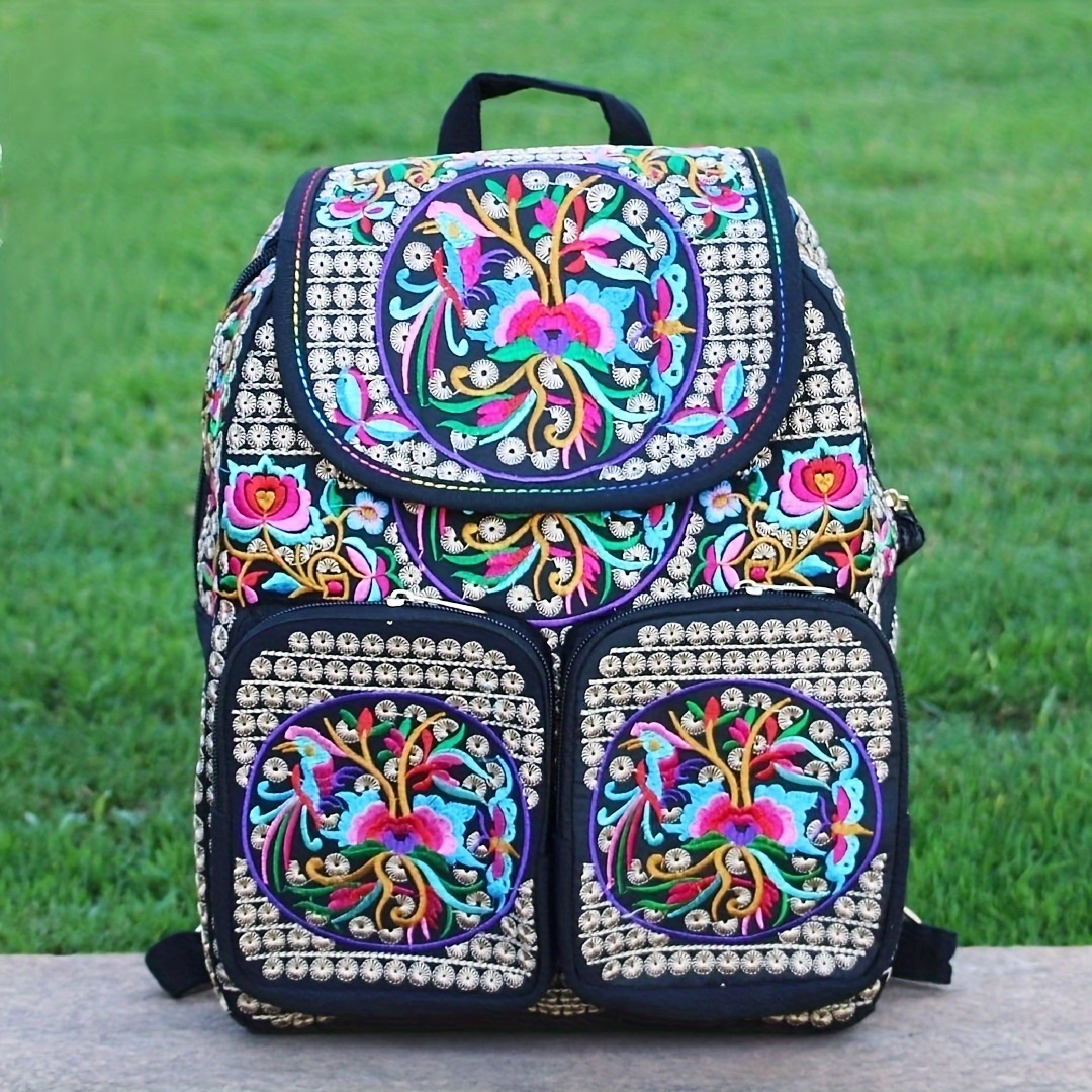womens floral embroidered backpack vibrant ethnic - Temu display picture 1