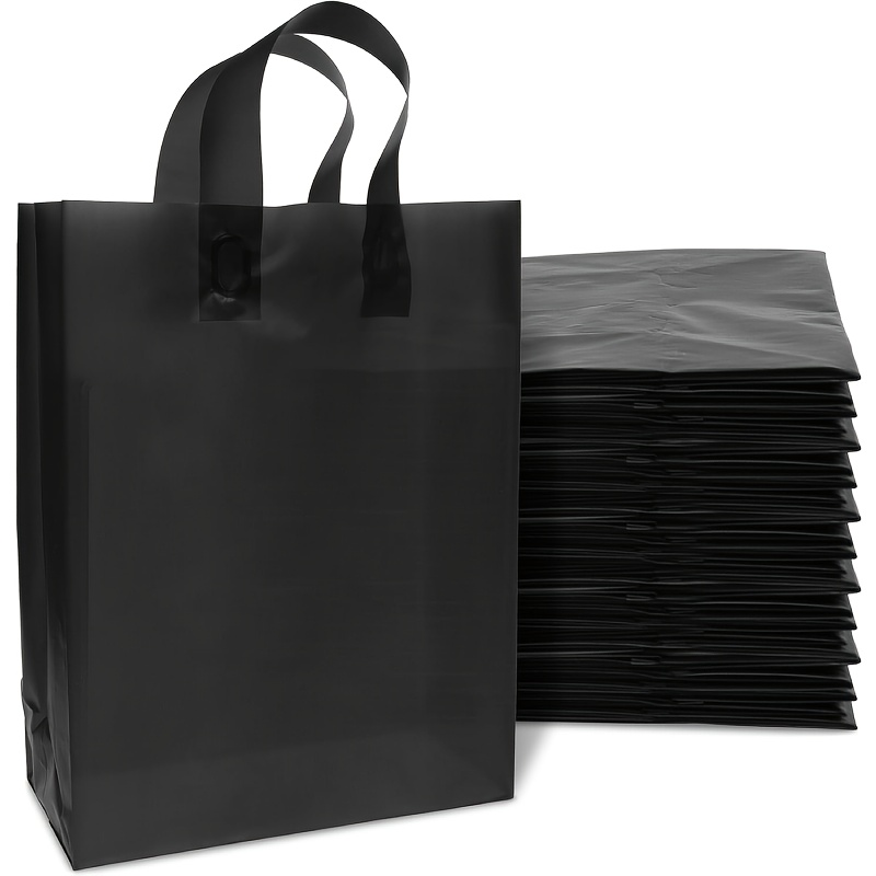 

elegant" 10-piece Medium Black Frosted Plastic Gift Bags With Handles - Perfect For Retail, Boutiques, Parties & Events - 9.8x2.8x13 Inches