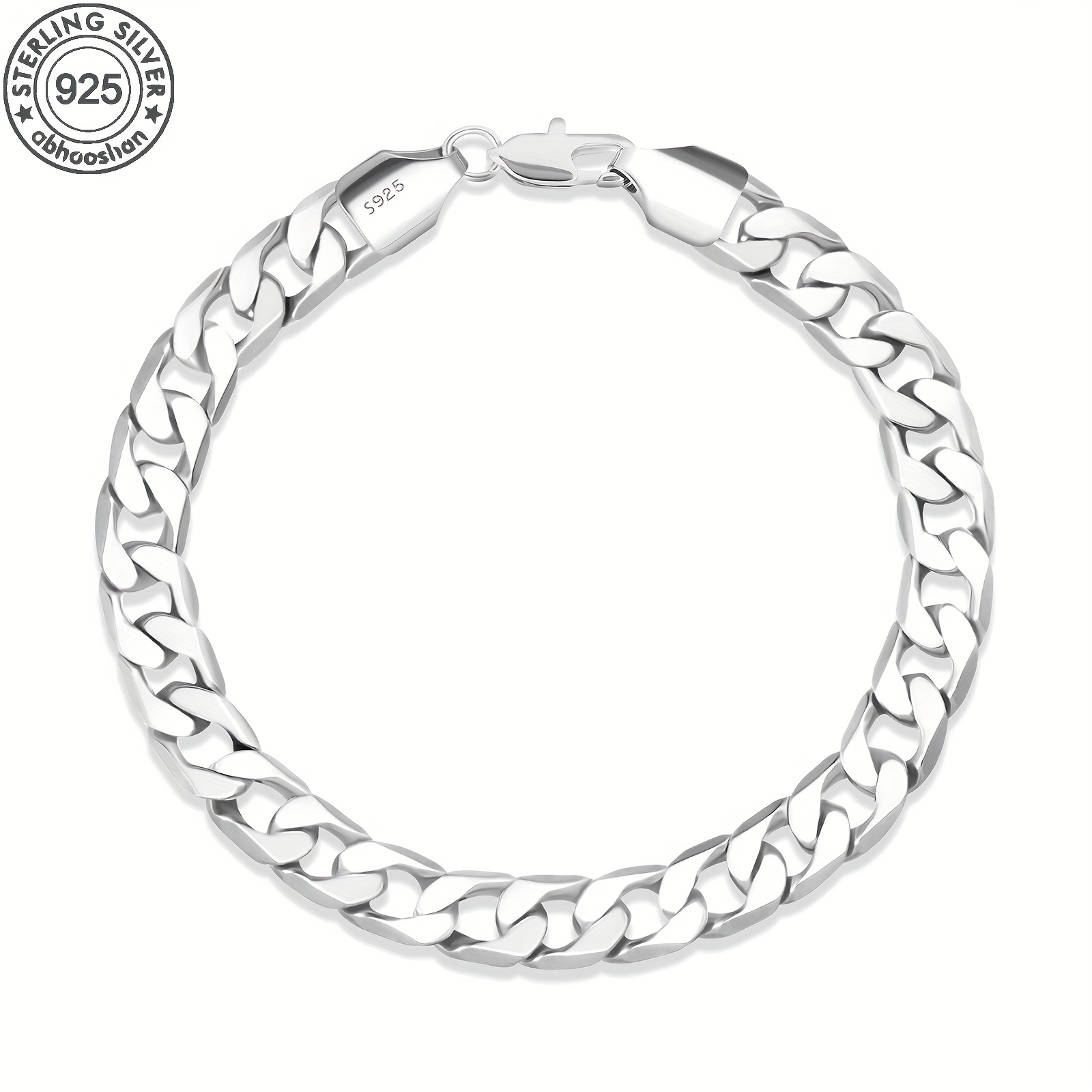 

925 Sterling Silvery (contains 4.6g) Italian Solid Cuban Chain Men's Curb Chain Bracelet, And Comes With A Box