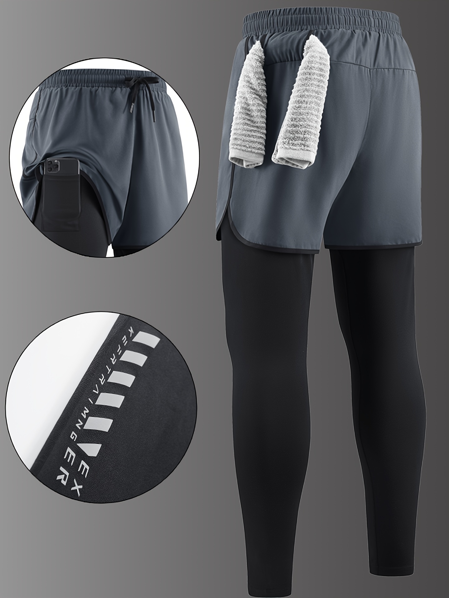 Men'S Casual Sports Long Pants Suitable for All Seasons, Designed to Look Like Two Pieces, Featuring Pockets, a Regular Fit, Elastic Waistband, Quick-Drying And Breathable Fabric, Moisture-Wicking Properties, Ideal for Hiking, Training, Yoga
