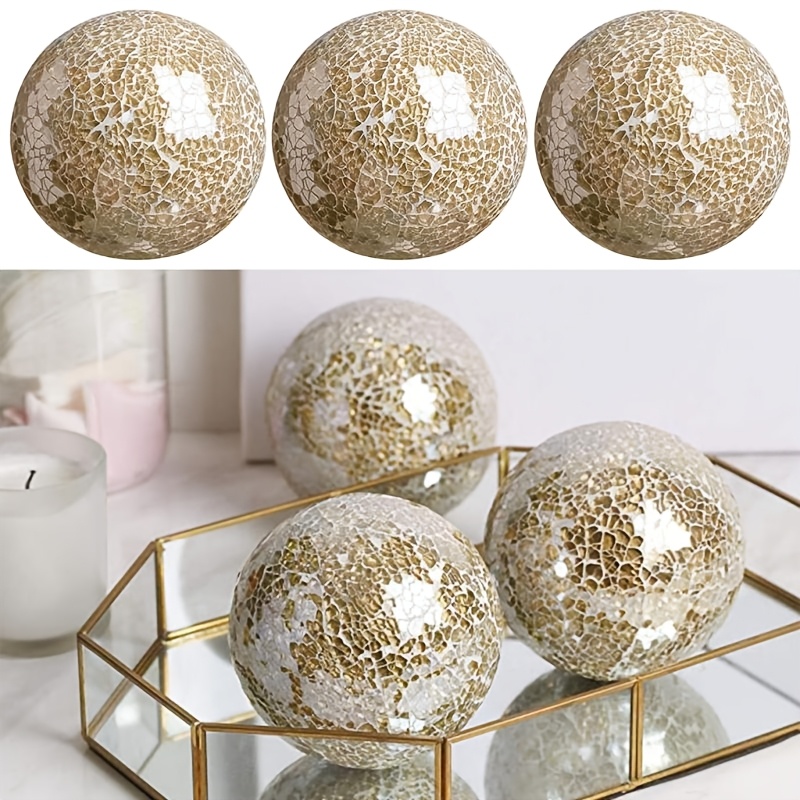 TEMU Juego de esferas de mosaico para decoración del hogar, perfectas para de estar, disponibles en dorado y plateado, 3 piezas