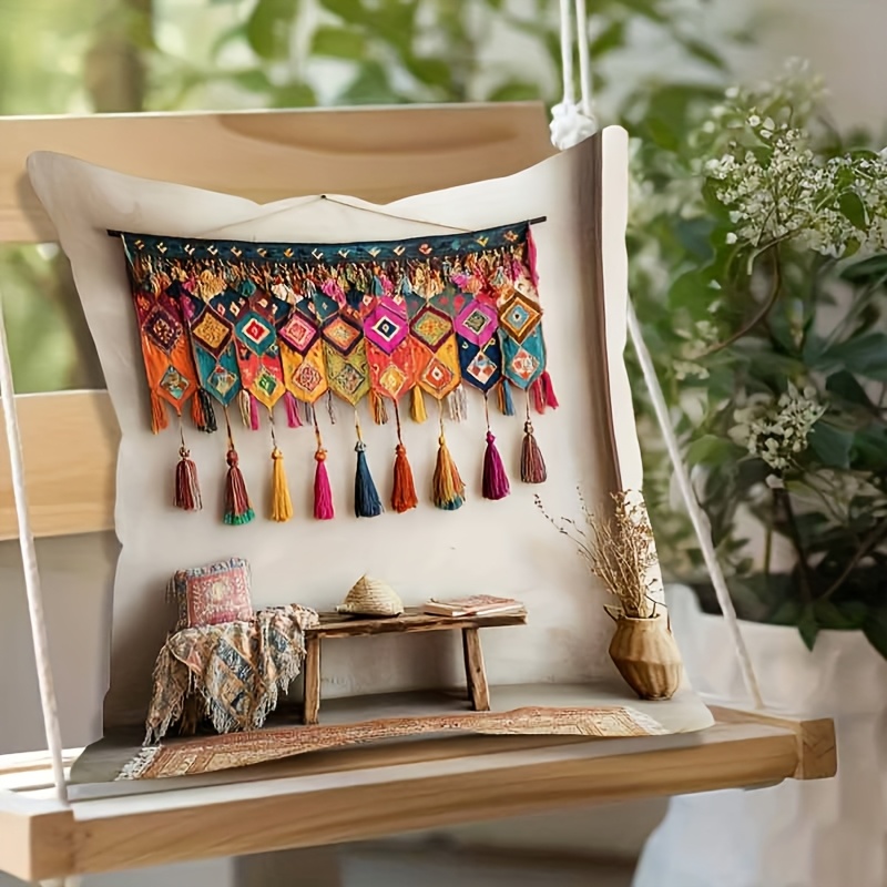 bohemian tassel wall hanging decor polyester woven zipper Temu