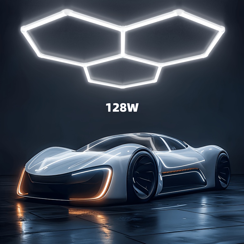 TEMU Lampes de garage hexagonales à 3 grilles, lumière LED hexagonale 6500K ultra-lumineuse à , durable pour garage, atelier, sous-sol, , salle de