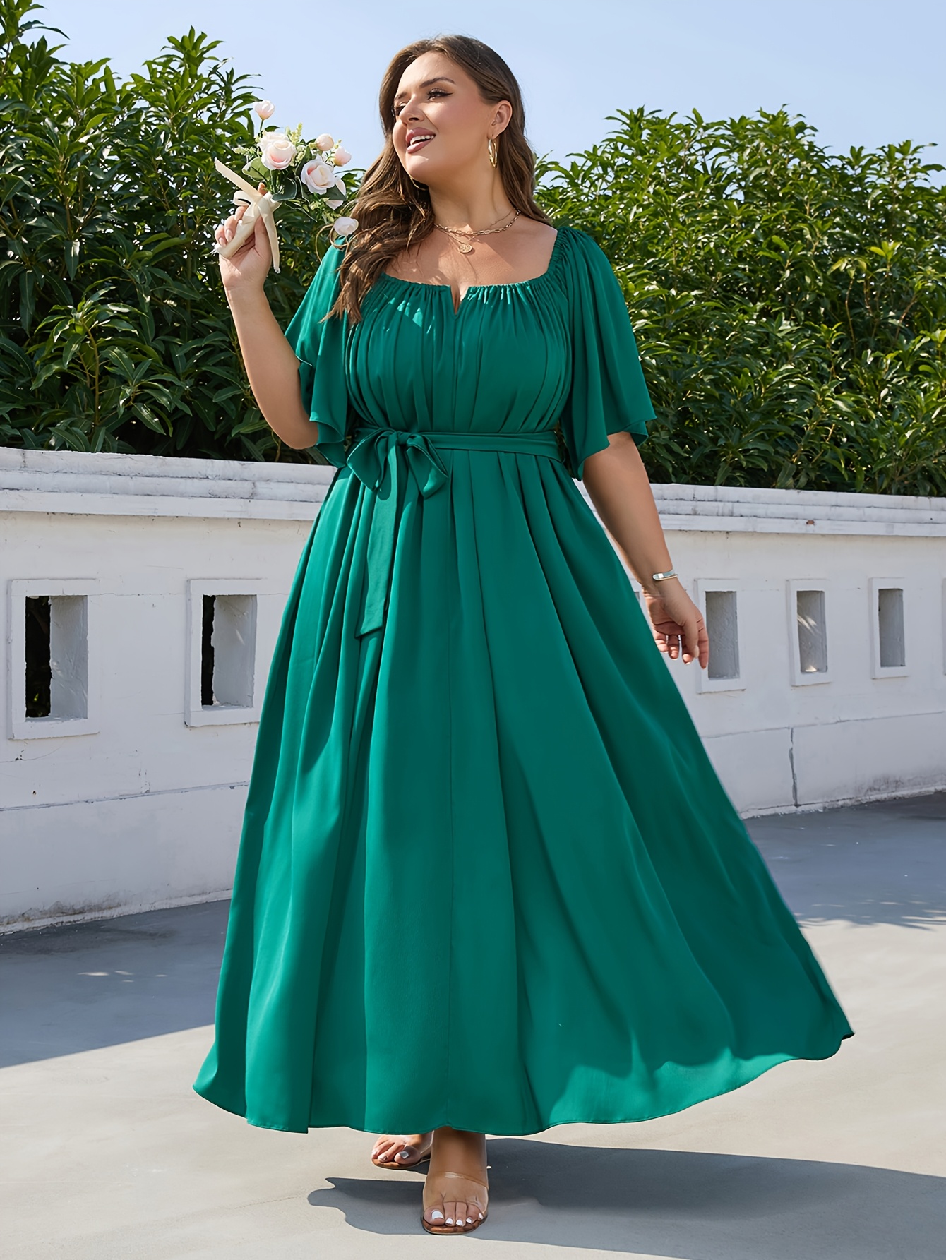 flowy summer dress plus size maxi women square neck a line casual NOTONSALE occasion-Wedding Guest Dresses