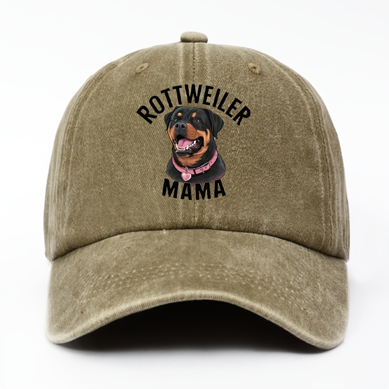 TEMU A Ladies' Rottweiler Pattern Washed Baseball Cap, For Dog Lovers, Featuring A And An Adjustable Size For