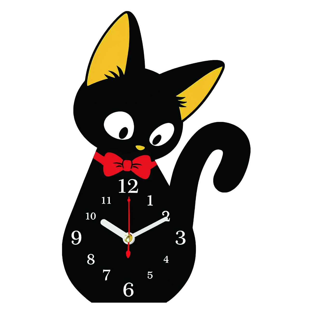 TEMU 1pc Black Cat Shaped Table Clock, Red Bow And Display, Creative Decor Silent Quartz Clock, Suitable For Bedroom Living Room Study Office