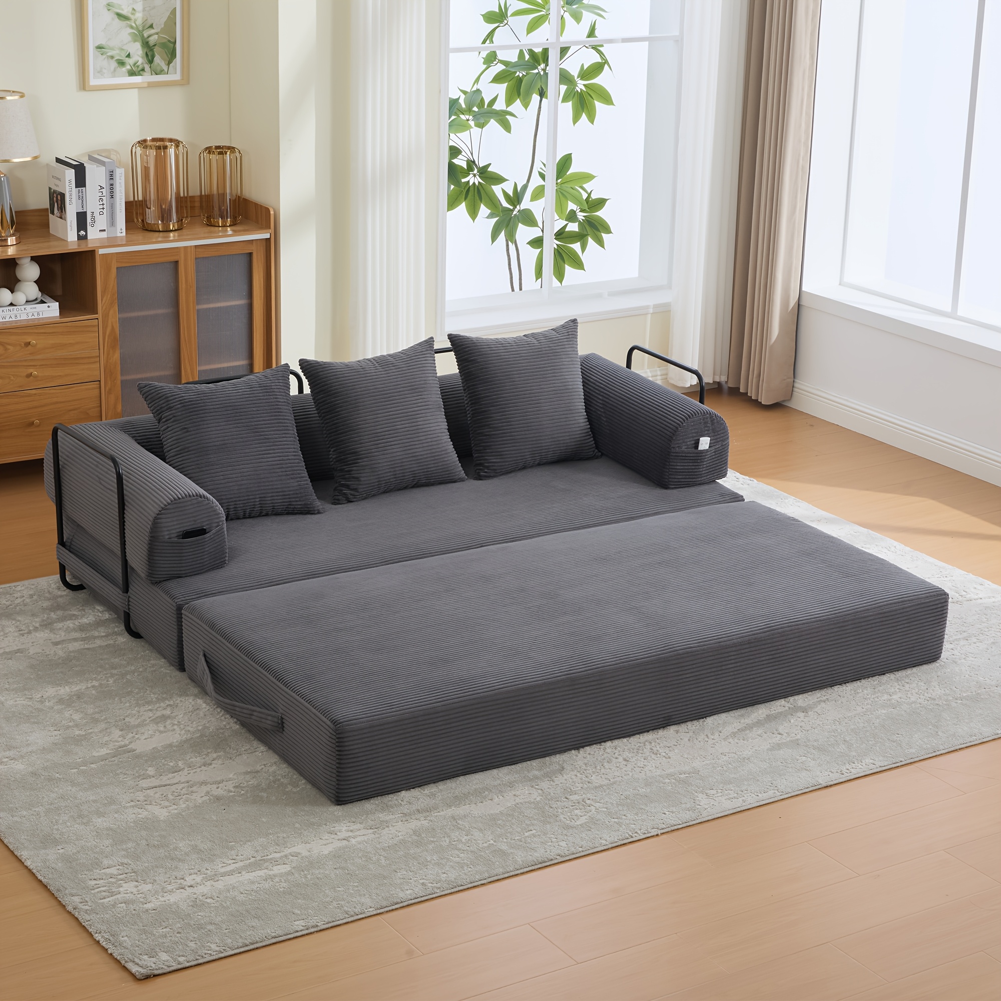 3-in-1 Convertible Sleeper Sofa Bed Couch, Boneless Folding Sofa Bed With Pillow And Fixed Shape, Floor Mattress Loveseat For Living Room Apartments - No