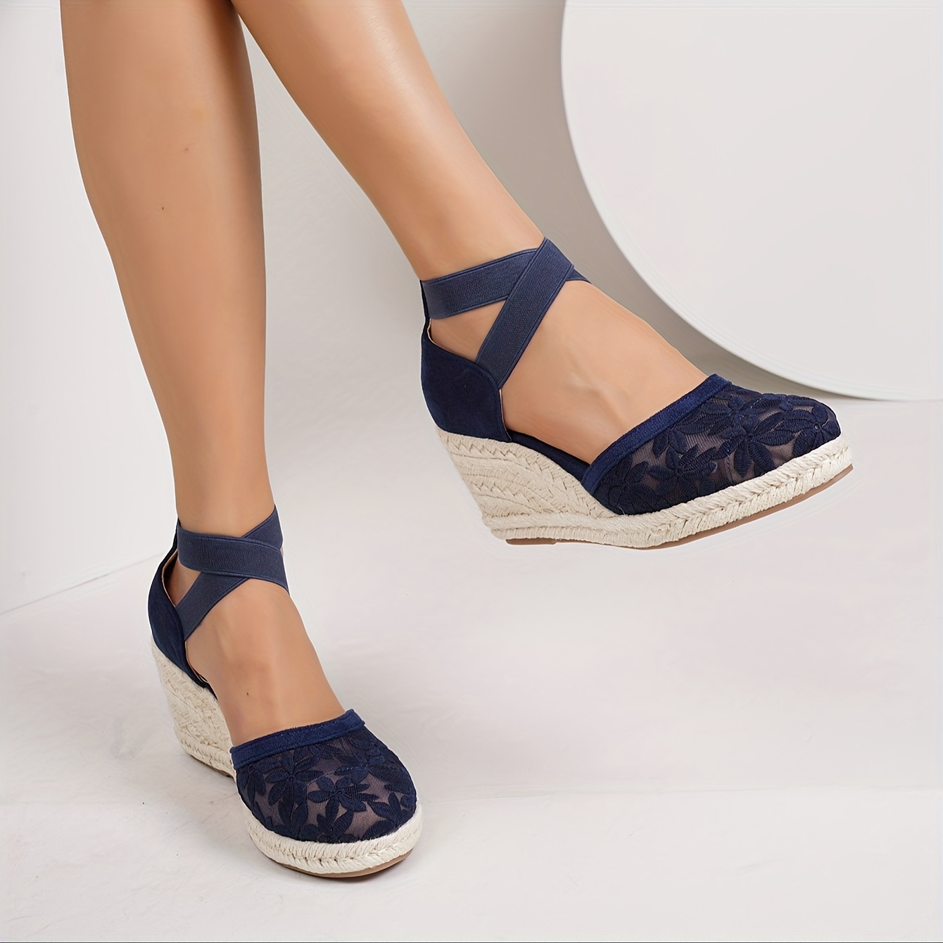 women's navy blue espadrille wedge sandals comfortable slip Temu
