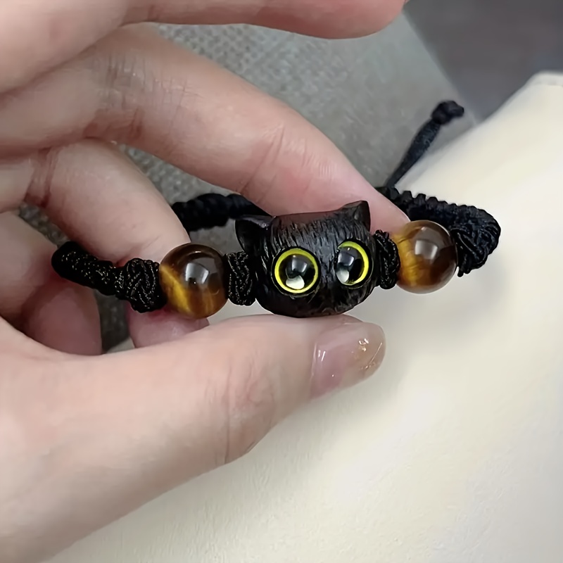 Vintage Cat Charm Bracelets with Glowing Eyes & Stones