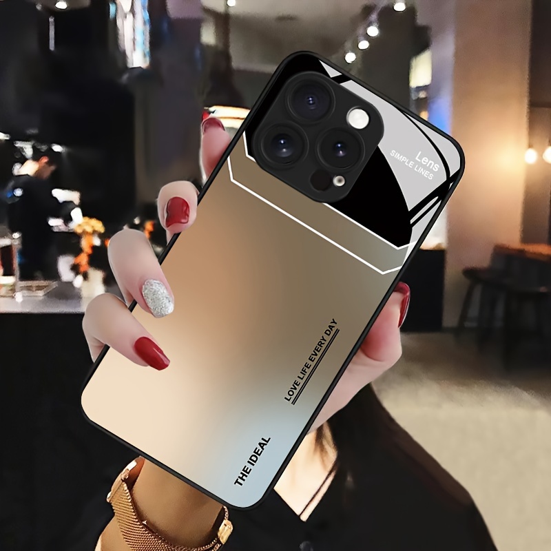 for iPhone 11 12 13 14 15 16 Plus Pro ProMax Tempered glass+silicone phone case, simple style