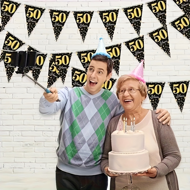 Wimpelkette Zum 50. Geburtstag – 4×2,5 M, Schwarz-gold Mit Glitzer, Für Party-Deko