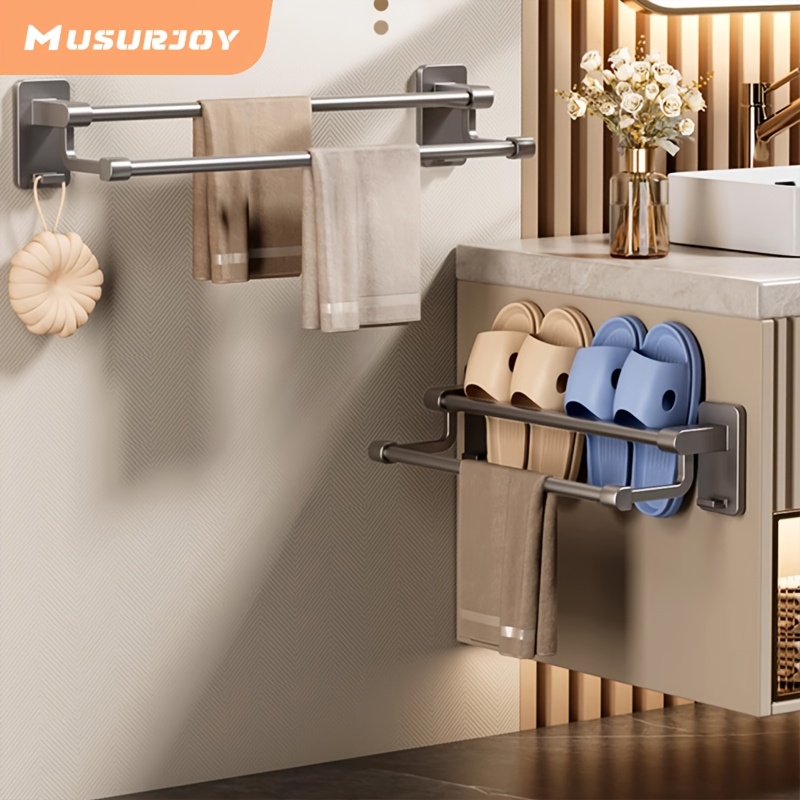 

Musurjoy Space-saving Bar - , No-drill Installation, , Ideal For Bathroom & Slipper Storage, Aluminum & Plastic Base, Towel Racks