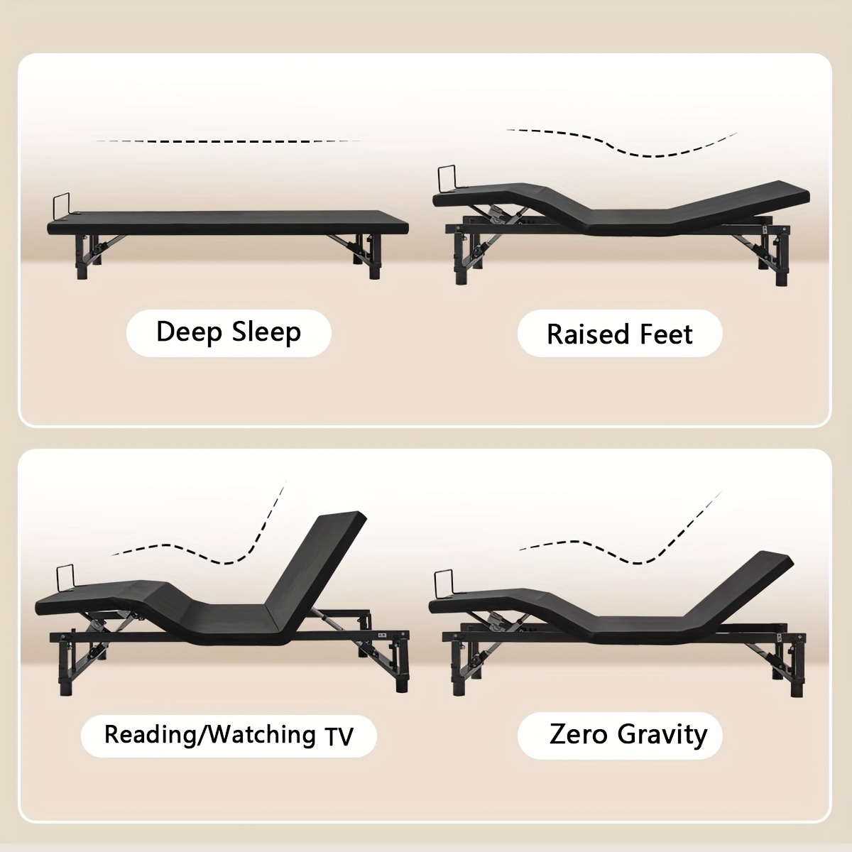 Adjustable Bed Base Frame, Head & Foot Incline, Zero Gravity, Universal Mattress Compatibility, Easy Assembly, Noise-Free Adjustable Bed Frame for Home Bedroom, Tool-Free Assembly