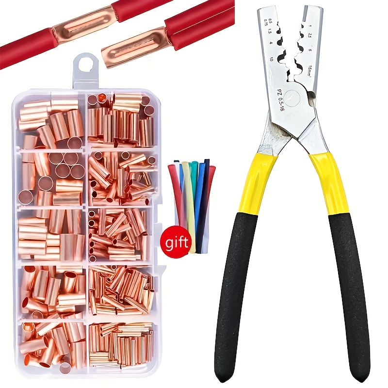 

250pcs Copper Tubing & Crimping Pliers Set - Ideal For Electricians, Metal Wire & Cable Lugs